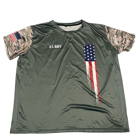 3XL US Navy Veteran 3XL Green Tan Polyester Short Sleeve Patriotic Shirt America - Picture 1 of 8